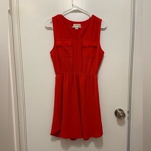 Monteau Red Sleeveless V-Neck Mini Dress with Pockets - Size Large